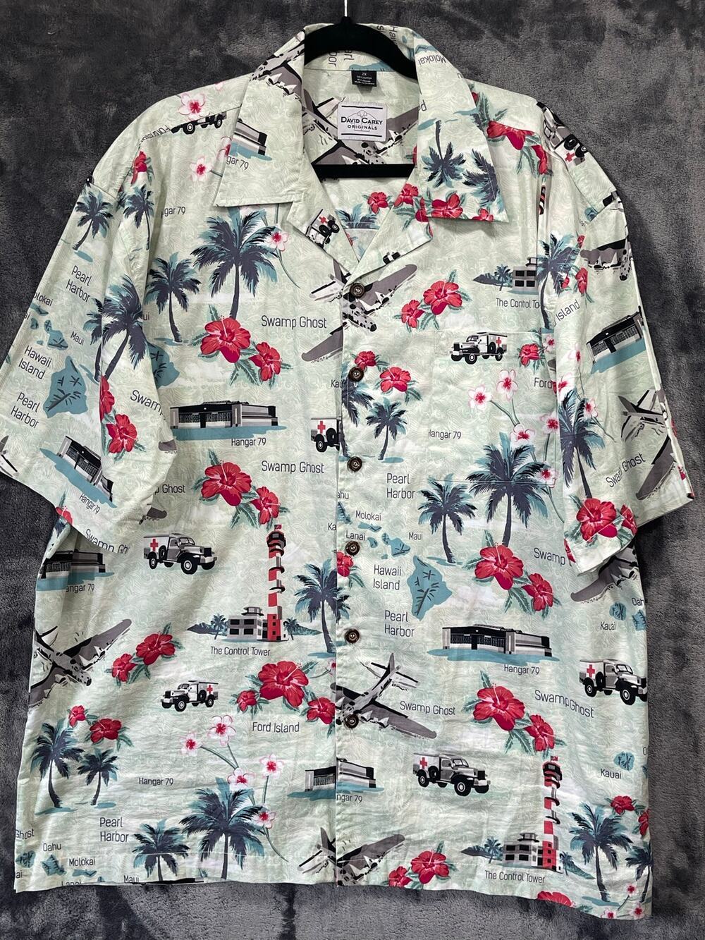 David Carey Originals Mens 2XL Pearl Harbor B17 Swamp Ghost Button Up Shirt